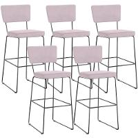 Kit 05 Banquetas Alta Para Cozinha Sala De Jantar Base Em Aço Allana L02 Suede Rosê - 1