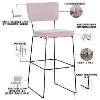 Kit 05 Banquetas Alta Para Cozinha Sala De Jantar Base Em Aço Allana L02 Suede Rosê - 13