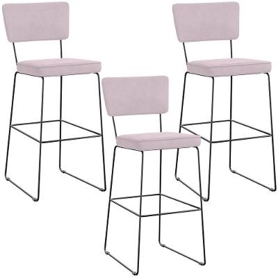Kit 03 Banquetas Alta Para Cozinha Sala De Jantar Base Em Aço Allana L02 Suede Rosê