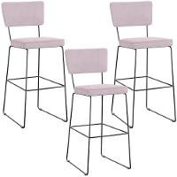 Kit 03 Banquetas Alta Para Cozinha Sala De Jantar Base Em Aço Allana L02 Suede Rosê - 1