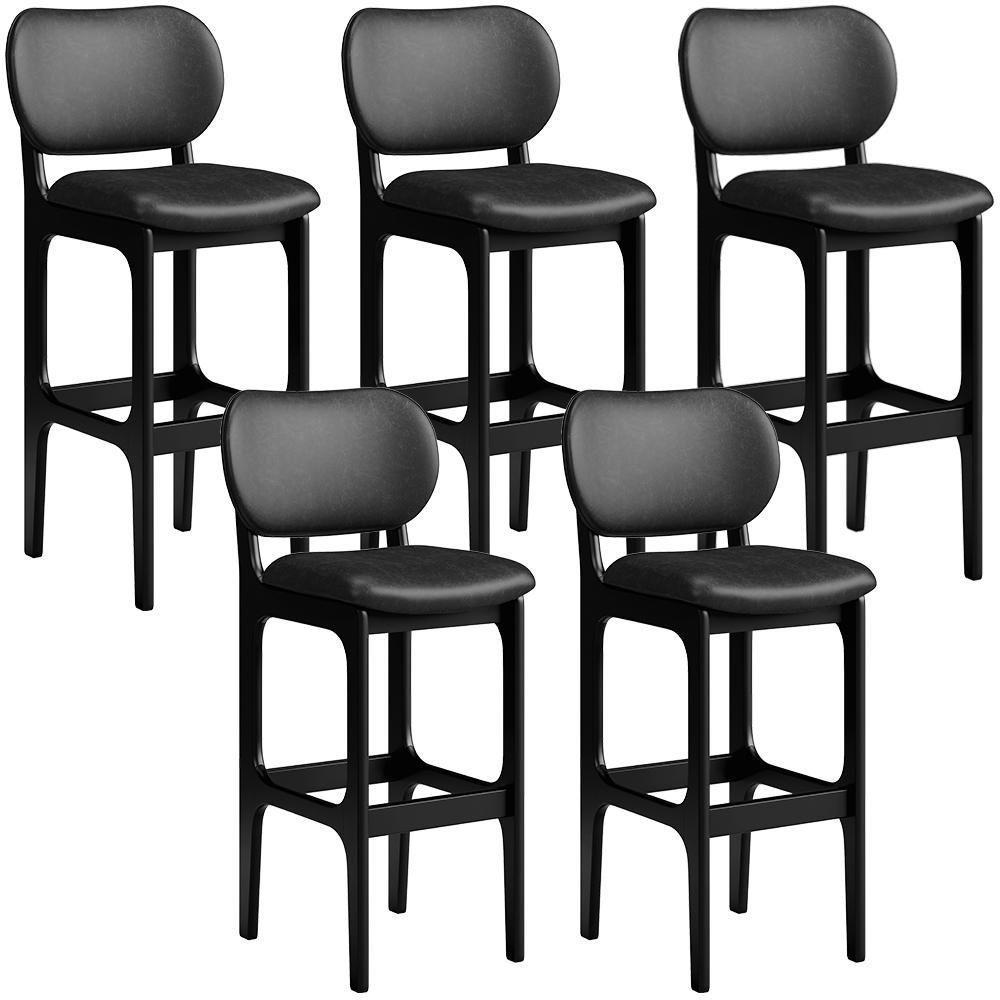 Kit 05 Banquetas Alta Para Cozinha Madeira Fixa Betta L02 Preto Couríssimo Preto - 1