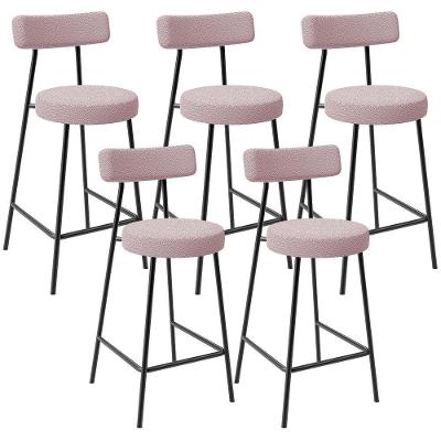 Kit 05 Banquetas Baixa Milão L02 Assento Poliéster Base Aço com Encosto 60 cm Rosê