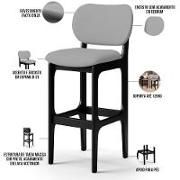 Kit 03 Banquetas Alta Para Cozinha Madeira Fixa Betta L02 Preto Facto Cinza - 6