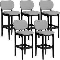 Kit 05 Banquetas Alta Para Cozinha Madeira Fixa Betta L02 Preto Facto Cinza - 1