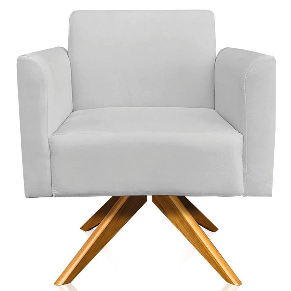 Kit 02 Poltronas Isabella Base Giratória Madeira Suede Cinza - 3