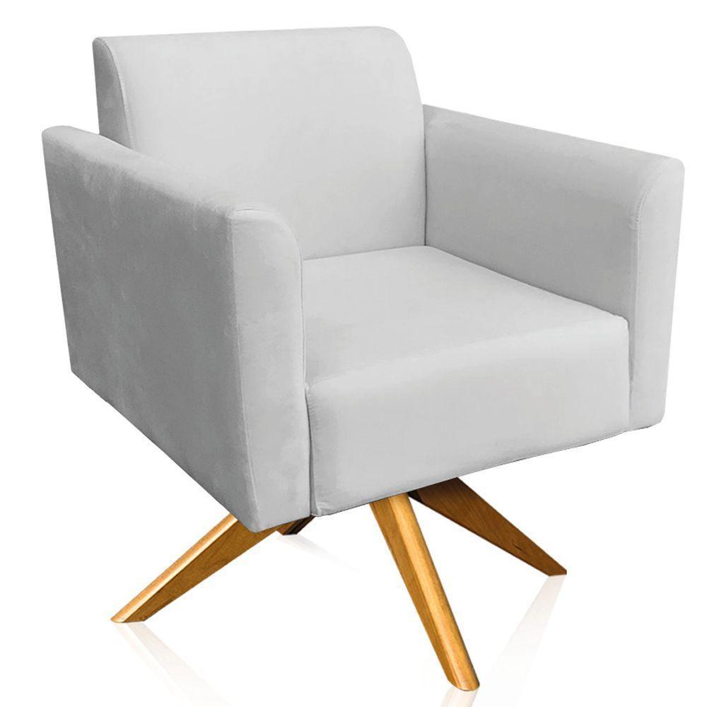 Kit 02 Poltronas Isabella Base Giratória Madeira Suede Cinza - 4