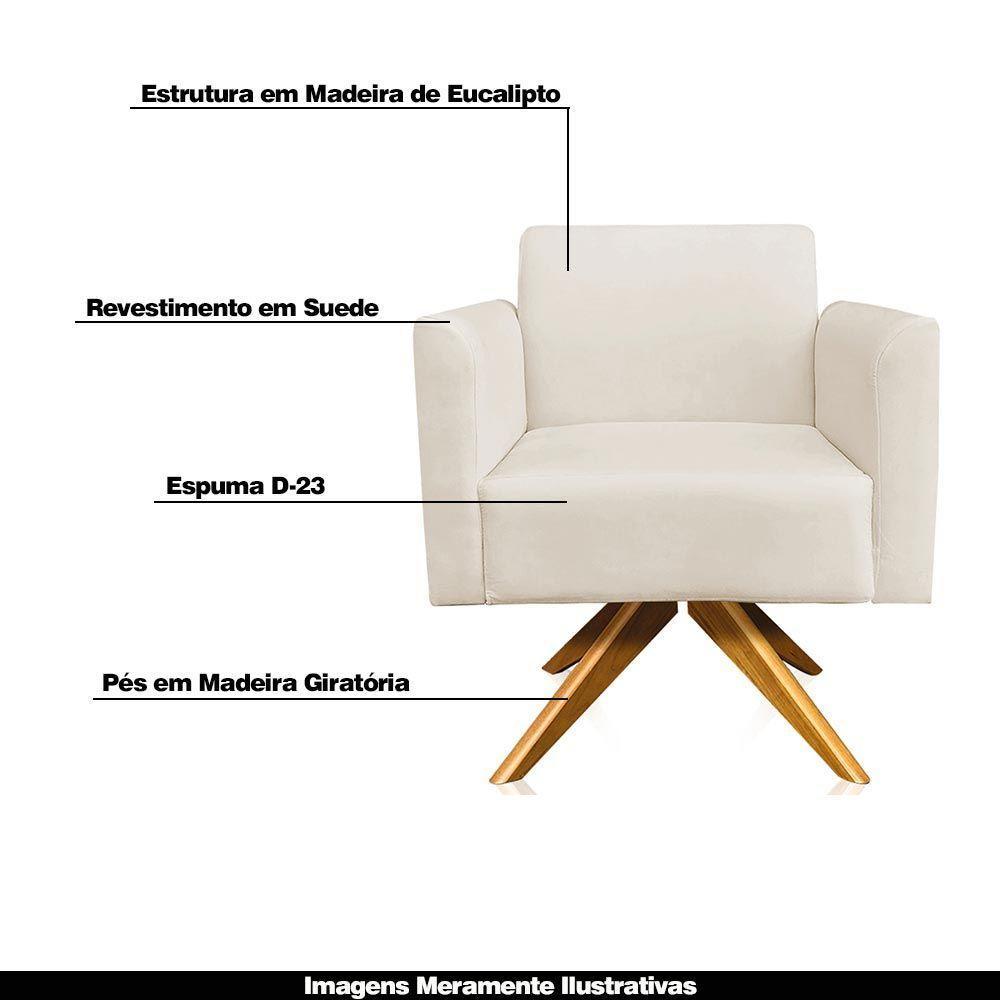 Kit 02 Poltronas Isabella Base Giratória Madeira Suede Bege - 6