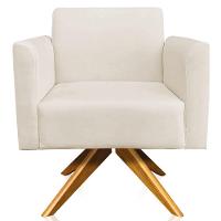 Kit 02 Poltronas Isabella Base Giratória Madeira Suede Bege - 3