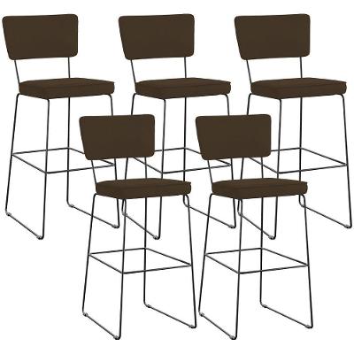 Kit 05 Banquetas Alta Para Cozinha Sala De Jantar Base Em Aço Allana L02 Suede Marrom