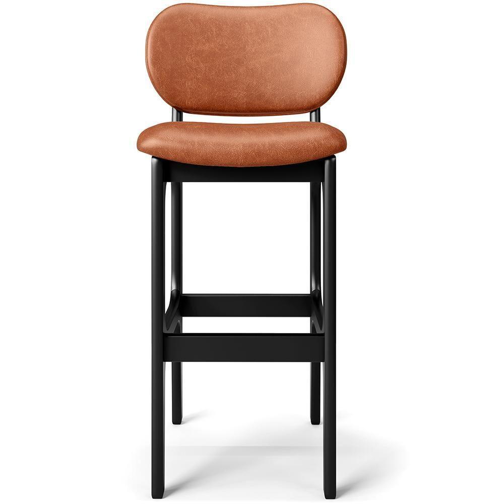 Kit 05 Banquetas Alta Para Cozinha Madeira Fixa Betta L02 Preto Couríssimo Camel - 4