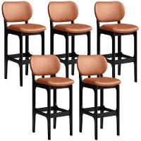 Kit 05 Banquetas Alta Para Cozinha Madeira Fixa Betta L02 Preto Couríssimo Camel