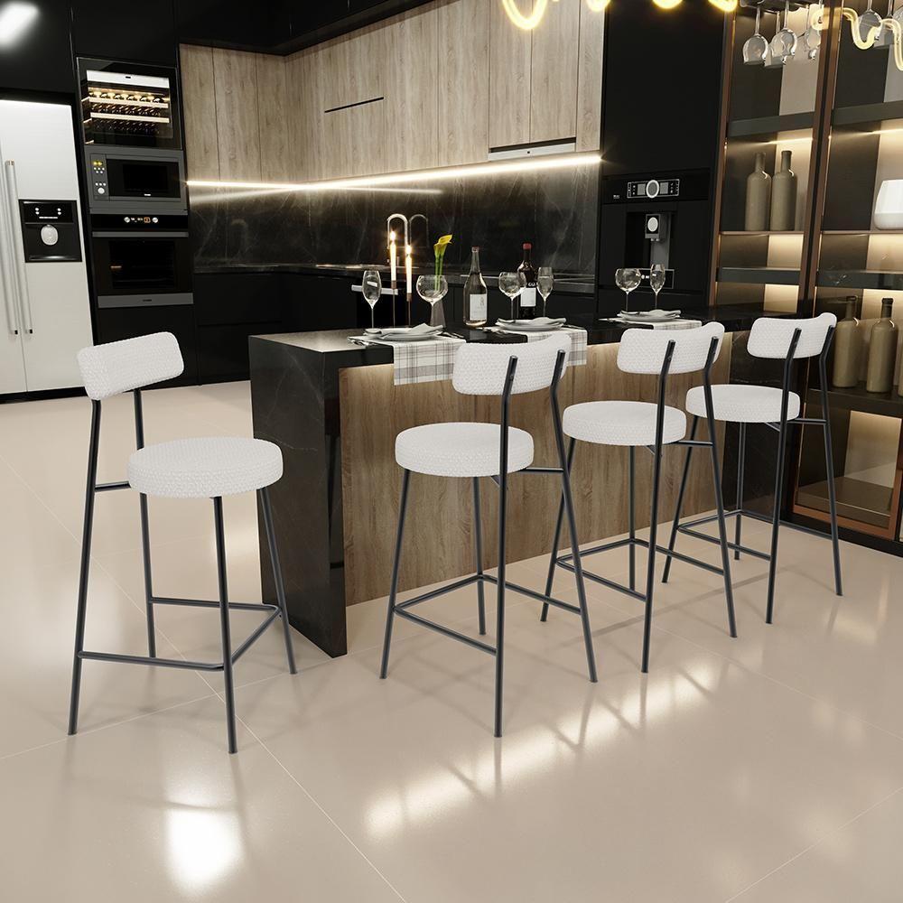 Kit 02 Banquetas Baixa Para Cozinha Sala De Jantar Bar Bancada Milão L02 Bouclê Cru - Lyam Decor - 8