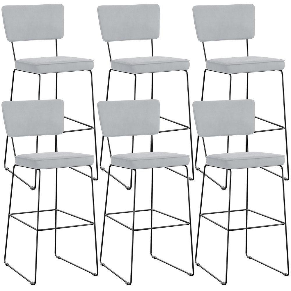 Kit 06 Banquetas Alta Para Cozinha Sala De Jantar Base Em Aço Allana L02 Suede Cinza - 1