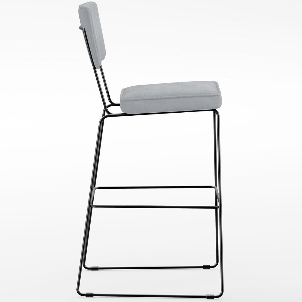 Kit 06 Banquetas Alta Para Cozinha Sala De Jantar Base Em Aço Allana L02 Suede Cinza - 4