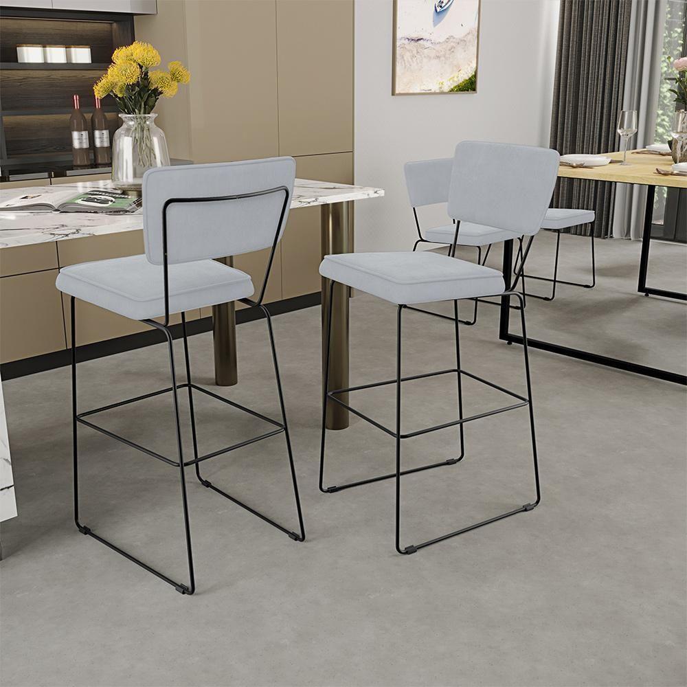 Kit 06 Banquetas Alta Para Cozinha Sala De Jantar Base Em Aço Allana L02 Suede Cinza - 9
