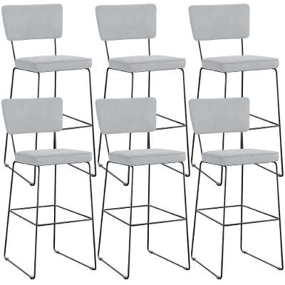 Kit 06 Banquetas Alta Para Cozinha Sala De Jantar Base Em Aço Allana L02 Suede Cinza