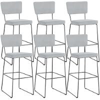 Kit 06 Banquetas Alta Para Cozinha Sala De Jantar Base Em Aço Allana L02 Suede Cinza - 1