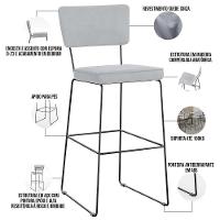 Kit 06 Banquetas Alta Para Cozinha Sala De Jantar Base Em Aço Allana L02 Suede Cinza - 7