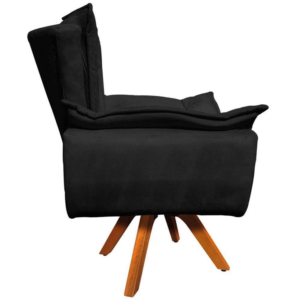Kit 2 Poltronas Base Giratória Em Madeira Suede Preto - 3