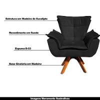 Kit 2 Poltronas Base Giratória Em Madeira Suede Preto - 6