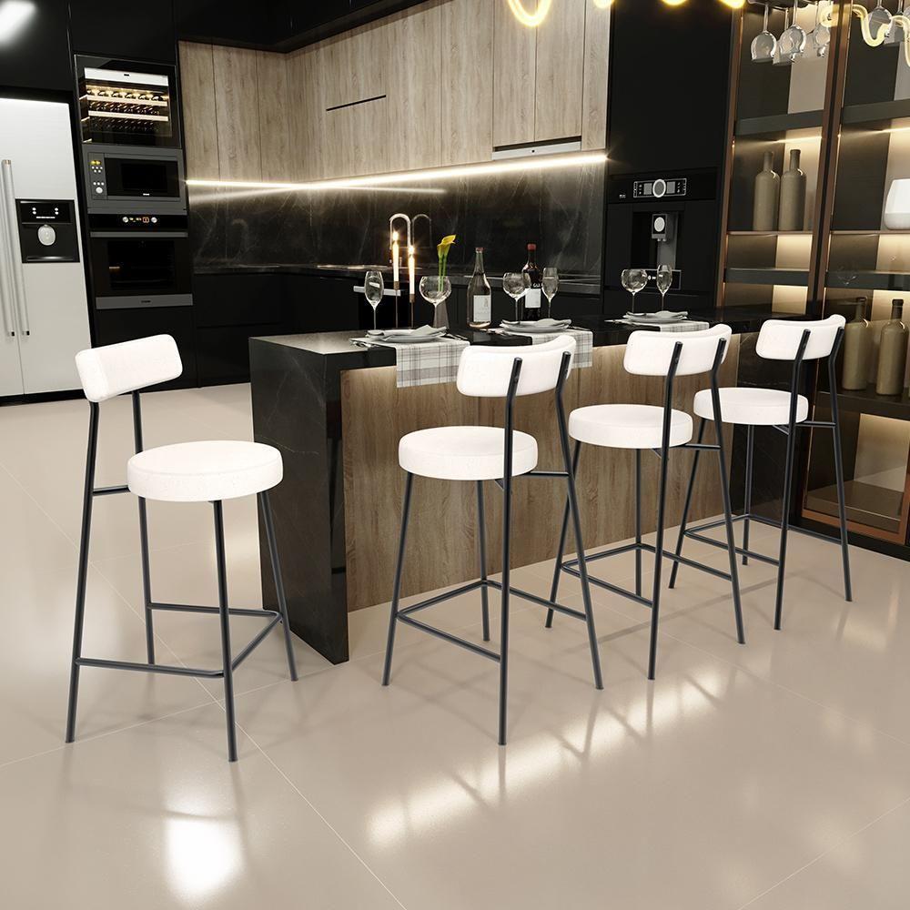 Kit 04 Banquetas Baixa Para Cozinha Sala De Jantar Bar Bancada Milão L02 Linho Cru - 8