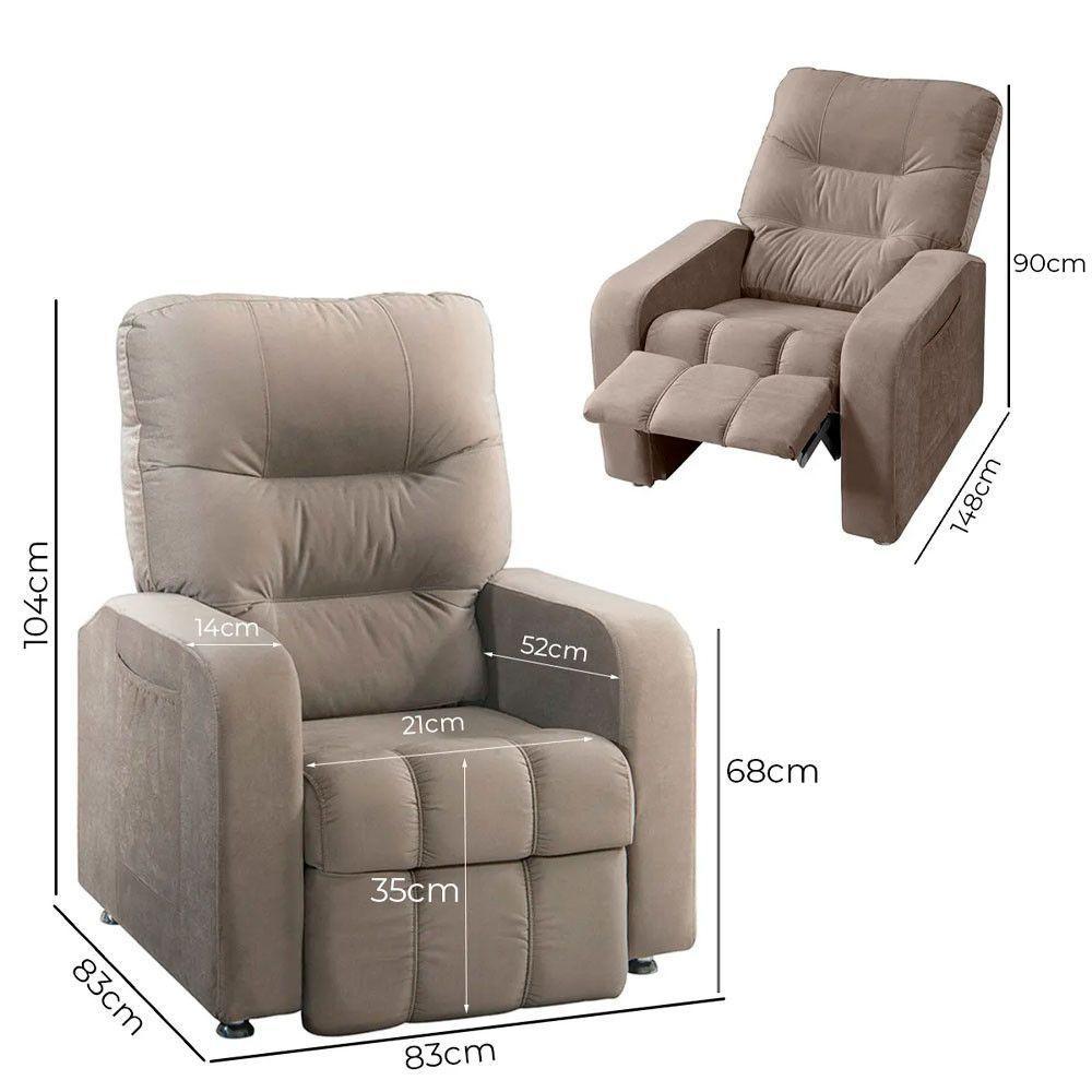 Poltrona Do Papai Reclinável Maldivas Suede Bege Marfim - Speciale Home Bege - 5