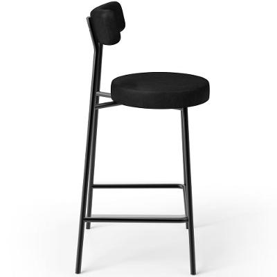 Kit 4 Banquetas Baixa Milão L02 Assento Courino Base Aço Encosto Fixo Preto Cozinha