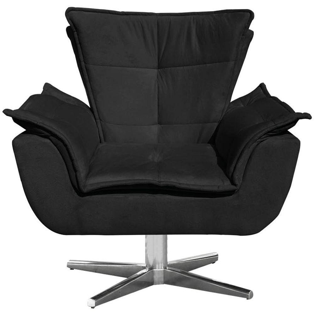 Kit 2 Poltronas Base Giratória Cromada Charger Suede Preto - 3