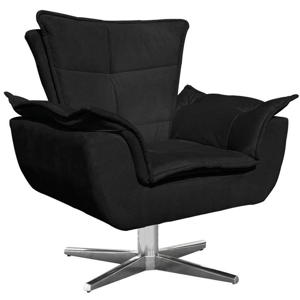 Kit 2 Poltronas Base Giratória Cromada Charger Suede Preto - 4