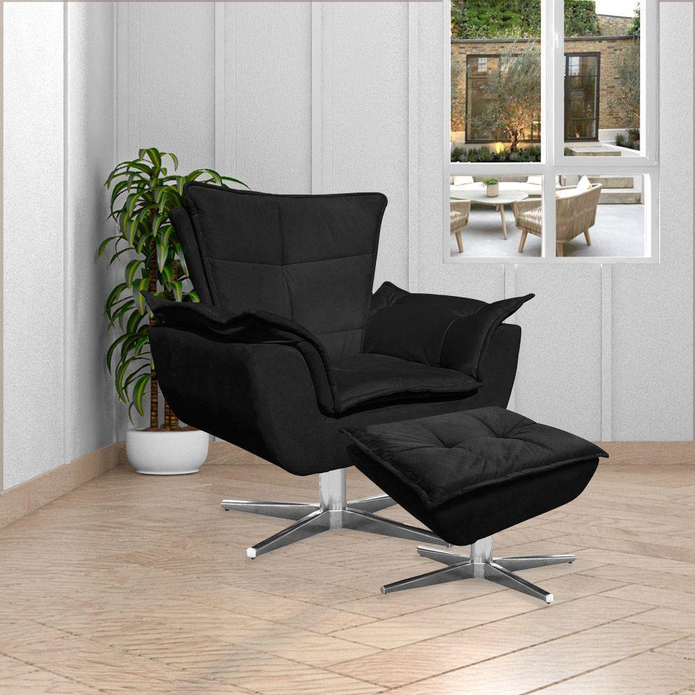 Kit 2 Poltronas Base Giratória Cromada Charger Suede Preto - 8