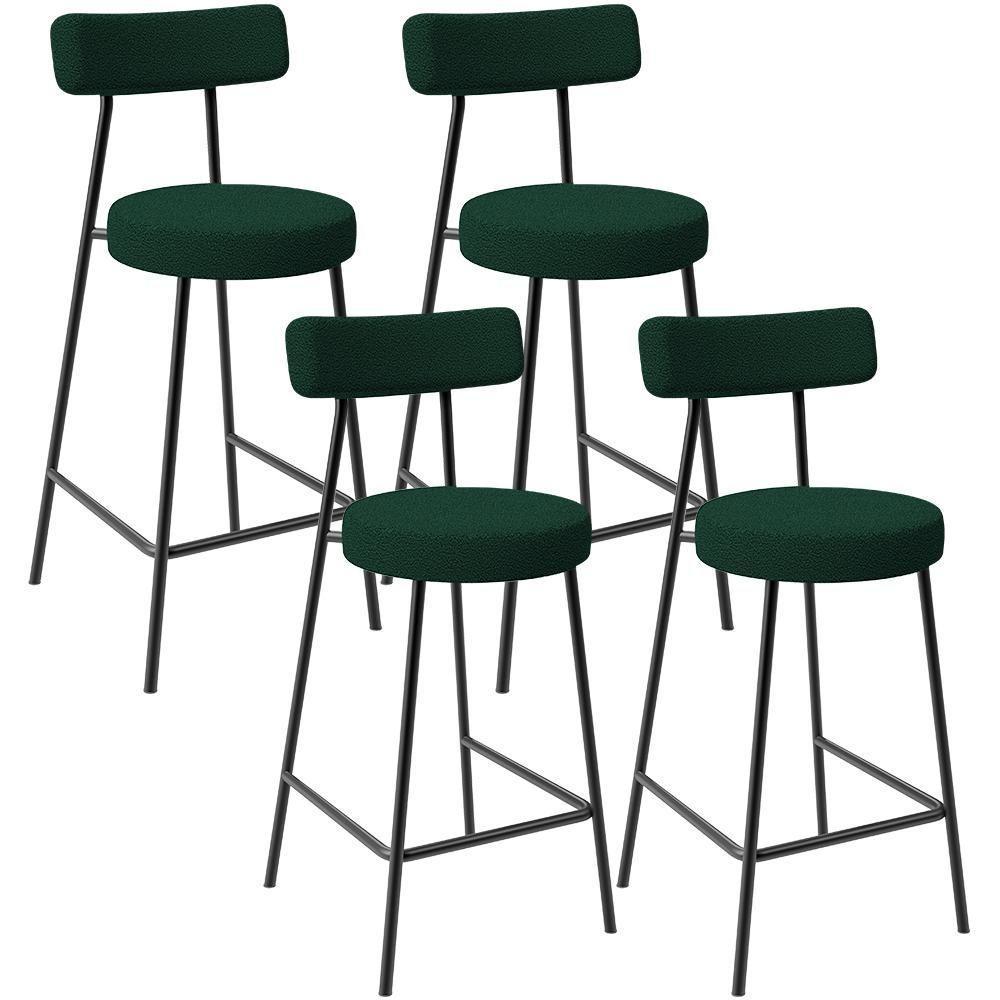 Kit 04 Banquetas Baixa Para Cozinha Sala De Jantar Bar Bancada Milão L02 Bouclê Verde - 1