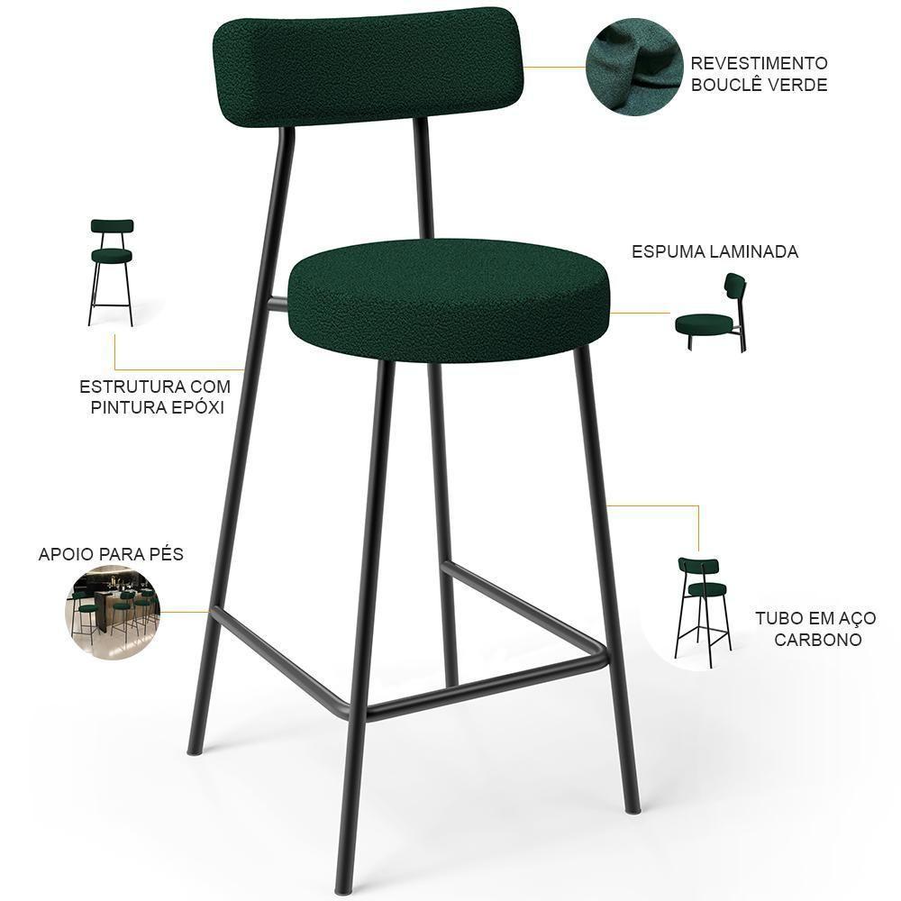 Kit 04 Banquetas Baixa Para Cozinha Sala De Jantar Bar Bancada Milão L02 Bouclê Verde - 6