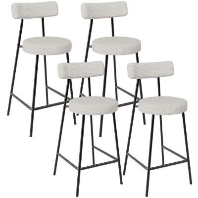 Kit 04 Banquetas Baixa Milão L02 Assento Poliéster Estrutura Aço Encosto Fixo Creme