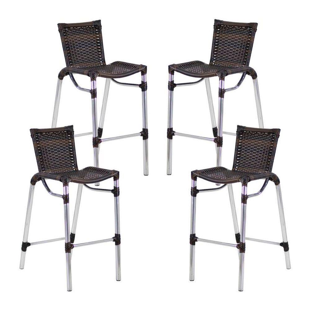 4 Banquetas Empilháveis Alumínio Alta Para Cozinha Edícula Balcão E Bar Pedra Ferro - 1