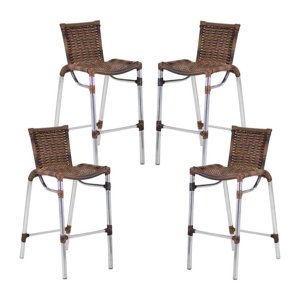 4 Banquetas Empilháveis Alumínio Alta Para Cozinha Edícula Balcão E Bar Argila - 3