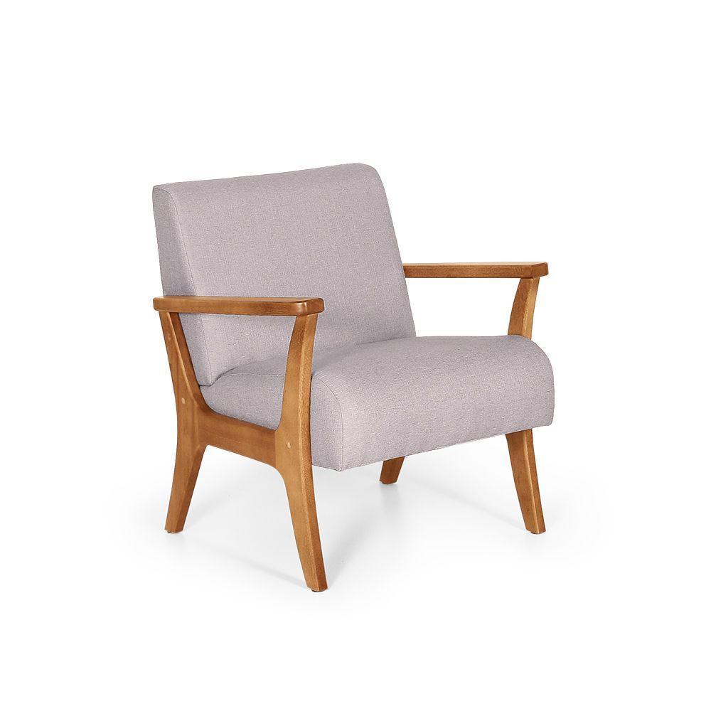 Conjunto De Poltronas Estofadas Para Sala Em Madeira Maciça Cléo Cinza Claro - Straub Web - 4