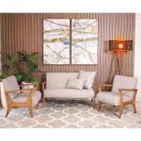 Conjunto De Poltronas Estofadas Para Sala Em Madeira Maciça Cléo Cinza Claro - Straub Web - 1