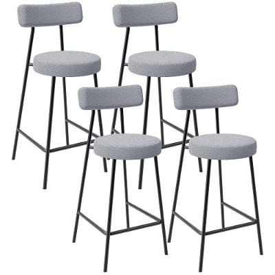 Kit 04 Banquetas Baixa Milão L02 Assento Poliéster Estrutura Aço Encosto Fixo Cinza