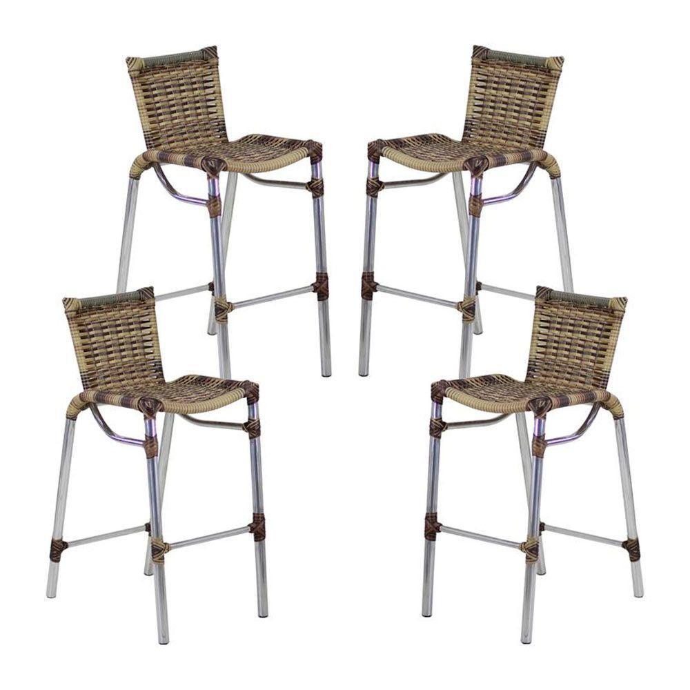 4 Banquetas Empilháveis Alumínio Alta Para Cozinha Edícula Balcão E Bar Capuccino - 1