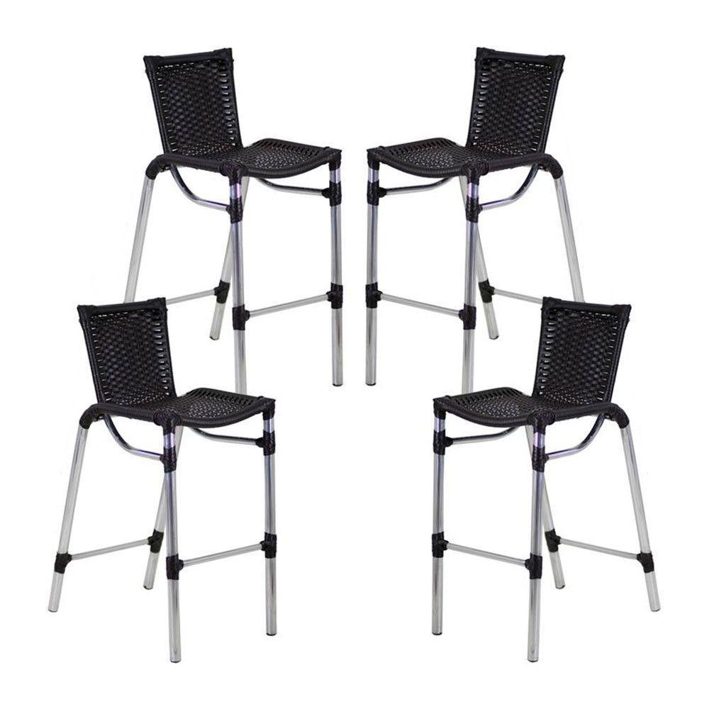 4 Banquetas Em Alumínio Fortaleza Alta Com Encosto Para Cozinha Edícula E Balcão Preto - 1