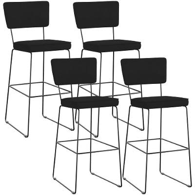 Kit 4 Banquetas Alta Allana L02 Tecido Base Aço com Encosto Fixo 81 cm Preto