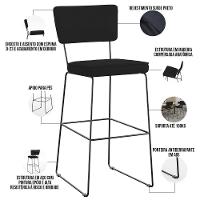 Kit 04 Banquetas Alta Para Cozinha Sala De Jantar Base Em Aço Allana L02 Suede Preto - 7