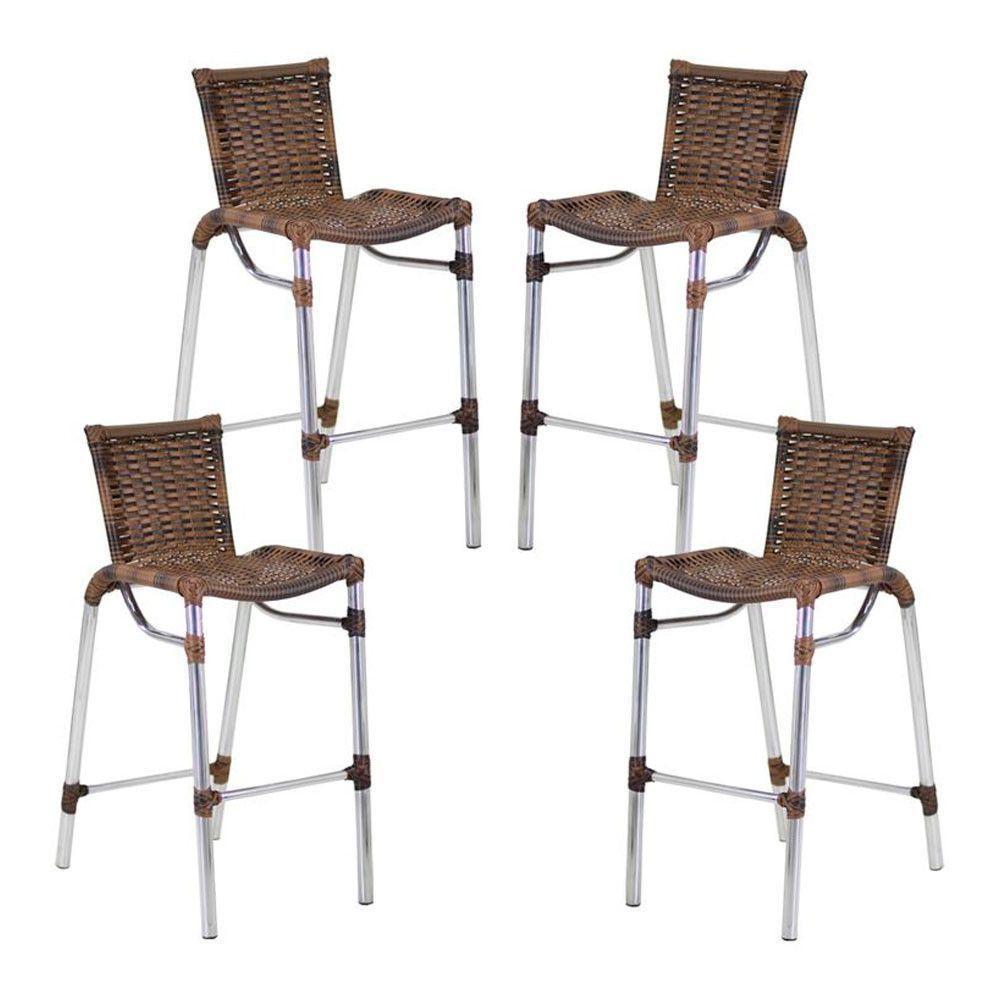 Kit 4 Banquetas Alumínio Alta Com Encosto Para Bar Balcão Edícula Cozinha Argila - 1
