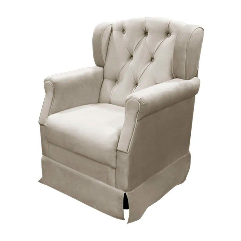 Poltrona Cadeira De Amamentação Balanço + Puff Ternura Veludo Bege Marfim - 9