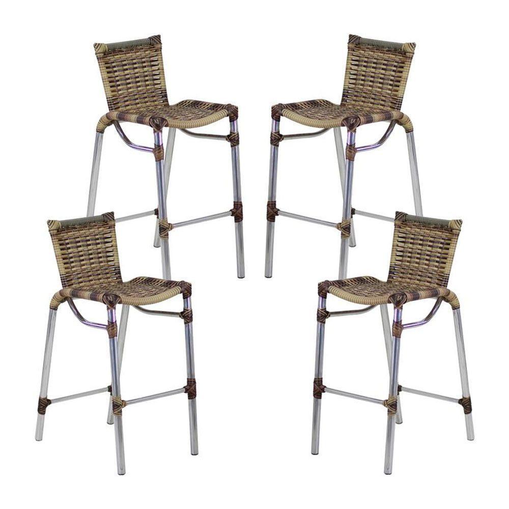 4 Banquetas Em Alumínio Fortaleza Alta Com Encosto Para Cozinha Edícula E Balcão Capuccino - 9