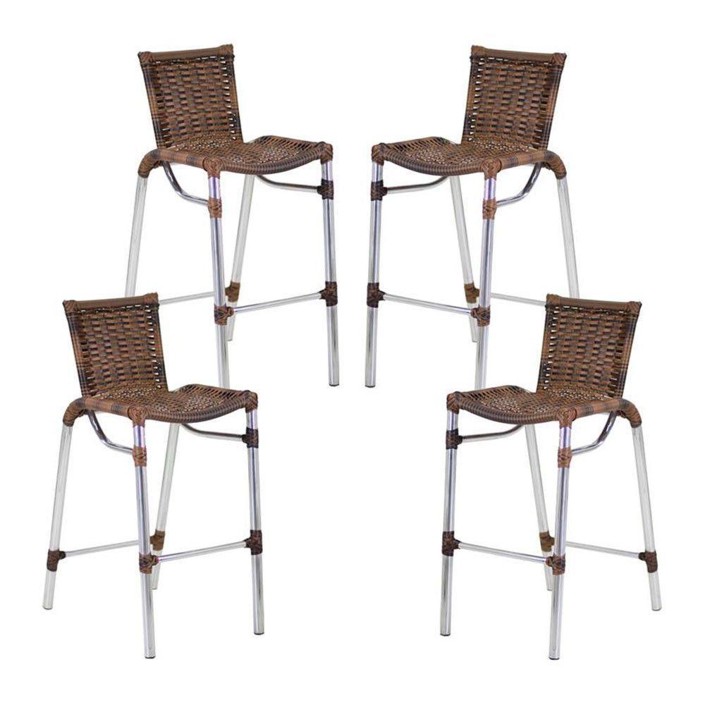 4 Banquetas Em Alumínio Fortaleza Alta Com Encosto Para Cozinha Edícula E Balcão Argila - 1