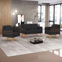 Kit 01 Namoradeira 02 Lugares E 02 Poltronas Mari Veludo Preto Base De Madeira Ma30 - D'Rossi - 8