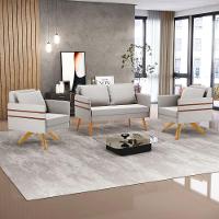 Kit 01 Namoradeira 02 Lugares E 02 Poltronas Mari Veludo Cinza Base De Madeira Ma30 - D'Rossi - 8