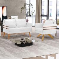 Kit 01 Namoradeira 02 Lugares E 01 Poltrona Mari Corano Branco Base De Madeira Ma30 - D'Rossi - 8