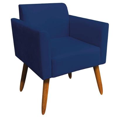 Poltrona Isabella Pés Palito Madeira Suede Azul Marinho